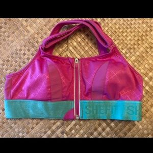 SHEFIT sportsbra, medium, hot pink and mint.